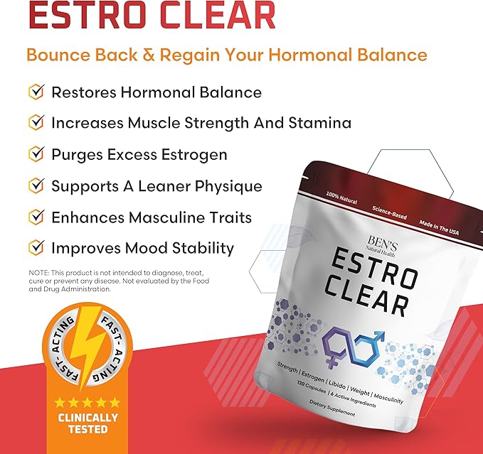 Ben's Natural Health Estro Clear Natural Estrogen Blocker Supplement with DIM Tiger Nut Astragalus Calcium D Glucarate 120 Capsules