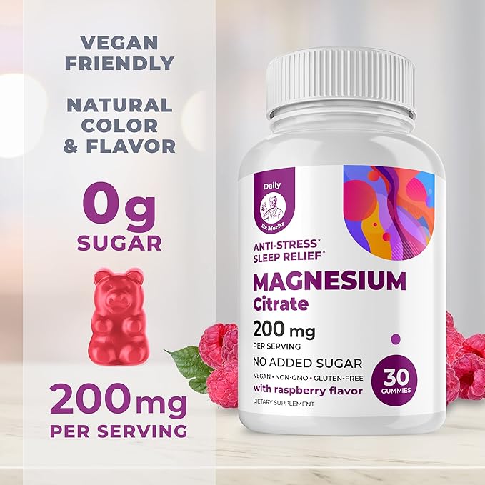 DR. MORITZ Magnesium Bundle - Gummies for Adults (200mg 30 Count) and Kids Magnesium Gummies (60 Count 2 Pack) - Sugar-Free