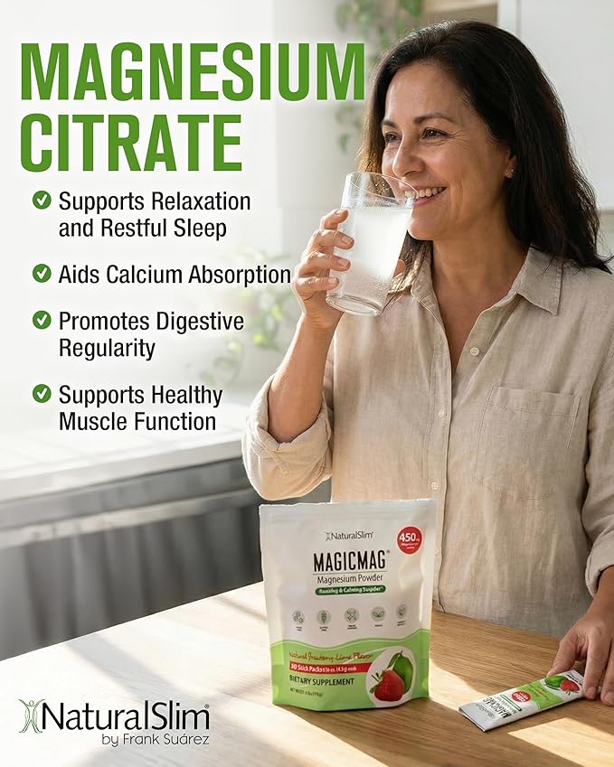 NaturalSlim Magicmag Pure Magnesium Citrate Powder – Stress Constipation Muscle and Heart Support | Magnesium Supplement Drink Mix Strawberry Lime 0.16 Ounce
