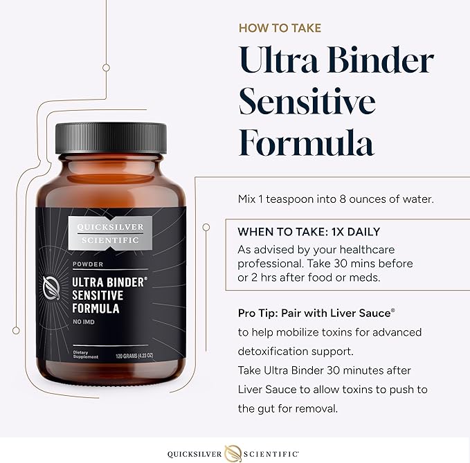 Quicksilver Scientific Ultra Binder Sensitive Formula - Gut Health Supplement with Activated Charcoal Bentonite Clay - Cleansing Support Powder (120g)