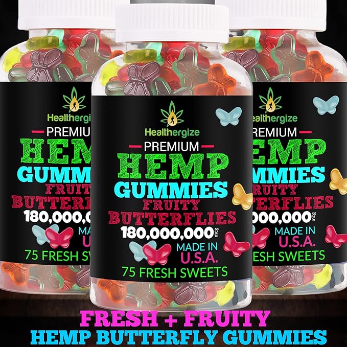 3PACK Hemp Gummies Fruity Butterflies-for Sleep Calm Peaceful Back-Natural Hemp Party Gummy Beras-Made in USA