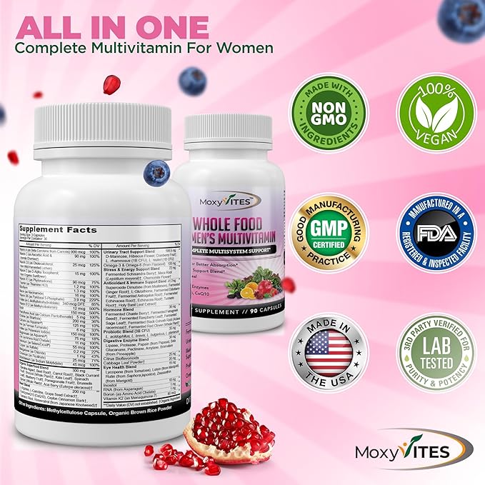 Methylated Multivitamin for Women with Iron - Womens Multivitamin with 44 Organic Whole Food &amp Fermented Nutrients - Daily Vitamin for Women Complete Multisystem Support 90 Vegan Caps Non GMO
