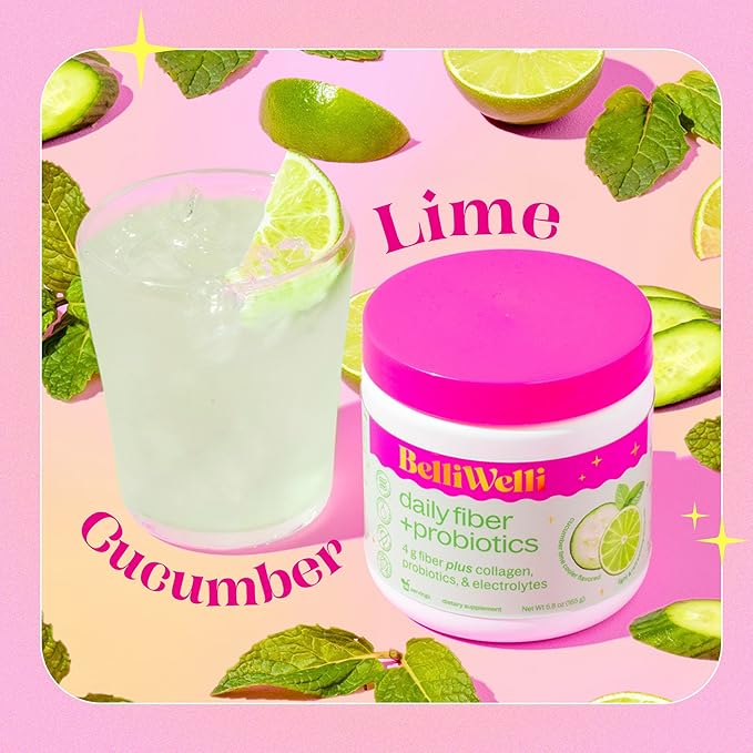 Daily Fiber Supplement Bundle with Collagen Probiotics Electrolytes &amp Hydration Support - Cucumber Lime Mint &amp Peach Mango Flavors - Promotes Digestive Skin Health Gut Balance - 32 Serving