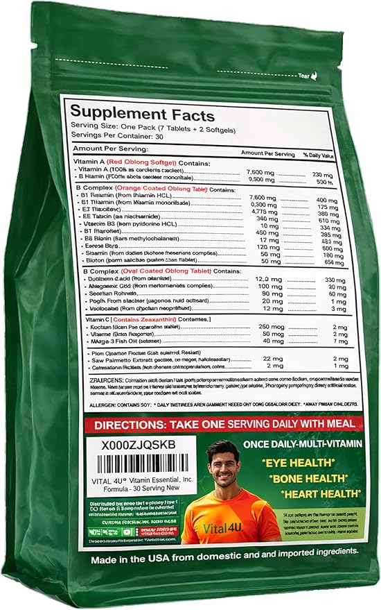 VITAL 4U® Vitamin Essentials - Daily Multivitamin for Both Men and Women Immune Support Multimineral Formula - 30 Servings