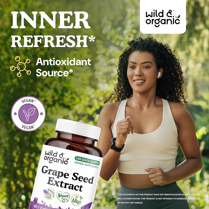 Wild &amp Organic Grape Seed Extract Capsules - 20000 mg Strength Grapeseed Extract Equivalent - 95% Polyphenols - 400 mg per Serving - 120 Vegan Capsules - 4 Month Supply - Non-GMO