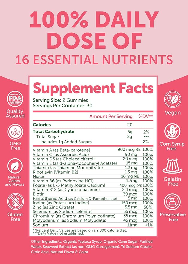 Lunakai USA Made Women’s Multi &amp Biotin Gummies Bundle – 16 Essential Nutrients Biotin 5000 mcg Vitamins C &amp E – 60 Ct Each