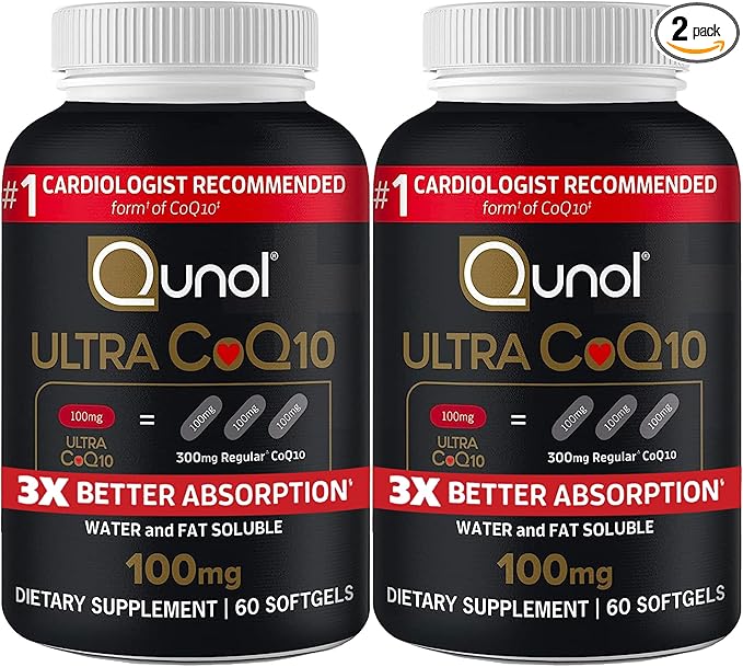 Qunol Ultra CoQ10 100mg 3X Better Absorption Patented Water and Fat Soluble Natural Supplement Form Coenzyme Q10 Antioxidant for Heart Health Packs Softgels 120 Count
