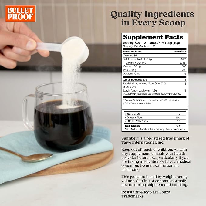 Bulletproof Innerfuel Prebiotic Fiber Powder Unflavored 16g Fiber Plant-Sourced Non-GMO &amp Third-Party Tested Supports Gut &amp Digestive Health 0g Sugar 13.4 oz
