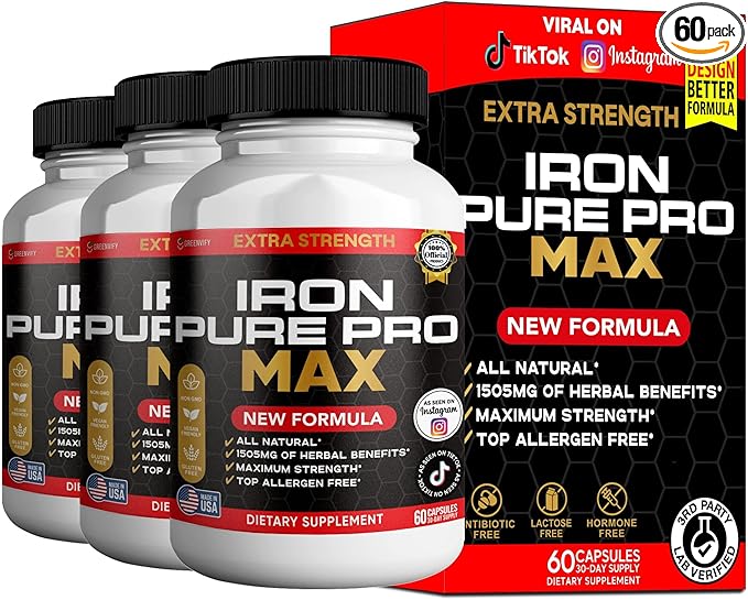 Iron Pure Pro Max Dietary Supplement Organic Maca Root Blend 60 Capsules 30-Day Supply (3)