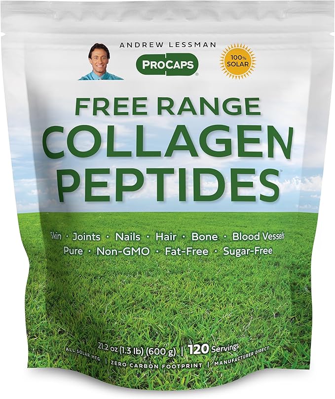 ANDREW LESSMAN Free Range Collagen Peptides Powder 120 Servings - Supports Smooth Soft Skin Comfortable Joints. Pure. Super Soluble. Unflavored. No Sugar. No Additives.