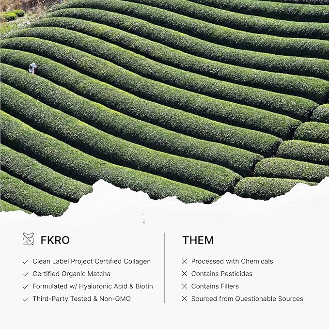 FKRO Matcha Collagen Powder w Biotin Hyaluronic Acid &amp Vitamin C - Healthy Hair Skin &amp Nails - Natural Type I &amp III Hydrolyzed Collagen Powder Unsweetened Matcha Latte - 22 Servings 7.