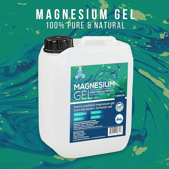 Magnesium Gel Best Topical Magnesium Chloride Gel for Dermal Skin Absorption Direct from The Netherlands Zechstein Sea - Supports Skin and Muscle Recovery (1.32Gal/5L)