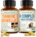 Boswellia Turmeric Curcumin Supplement + Vitamin B Complex with Vitamin B12 Niacin Vitamin B2 Vitamin B6 Bundle – Supports Joint Health &amp Aids Mood Energy – with Ginger Root Organic Turmeric