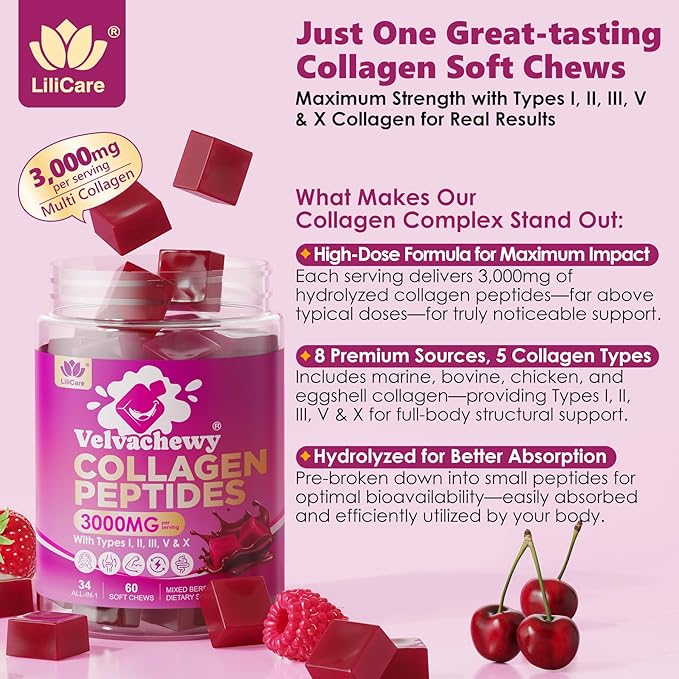 Vitamin D3 K2 + Calcium Liquid-Filled Gummies for Kids &amp Teens + Collagen Peptides Soft Chews 3000mg for Women &amp Men