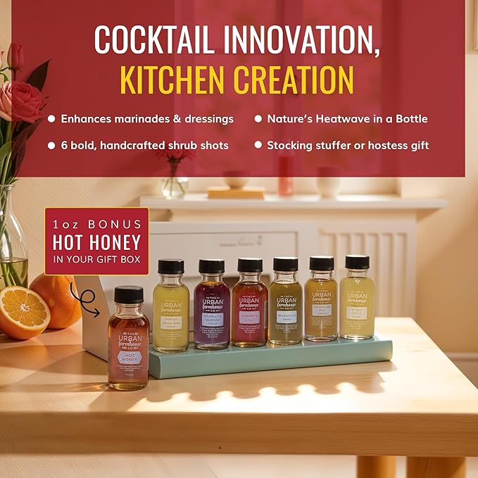 The Urban Farmhouse Co. Organic Vinegar Shrub Shot Variety Box – 1 oz Bottles – Small-Batch Apple Cider Drinking Vinegar with Herbs &amp Spices – No Sugar Added – Cocktail Mixer Gut Health Tonic – H
