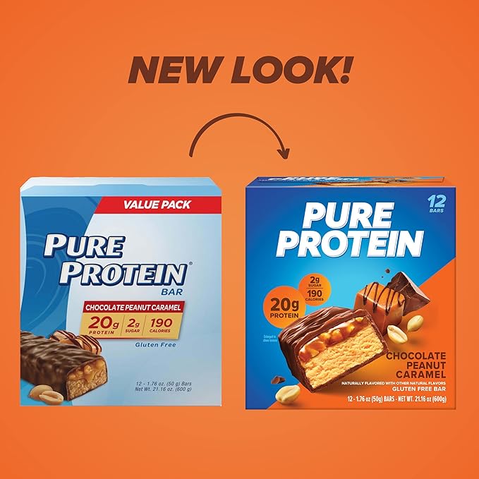 Pure Protein 12 Count Galactic Brownie &amp Chocolate Peanut Caramel Protein Bars Bundle | 20g Protein 190-200 Calories Gluten Free