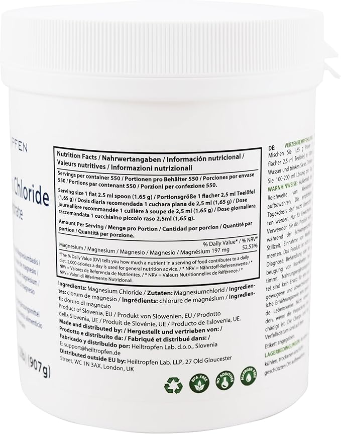 2 Pounds Magnesium Chloride Hexahydrate | Pharmaceutical Grade Ingredients | Third-Party Tested | Crystal Powder | Pure Ph. EUR. BP USP 100% | Heiltropfen®