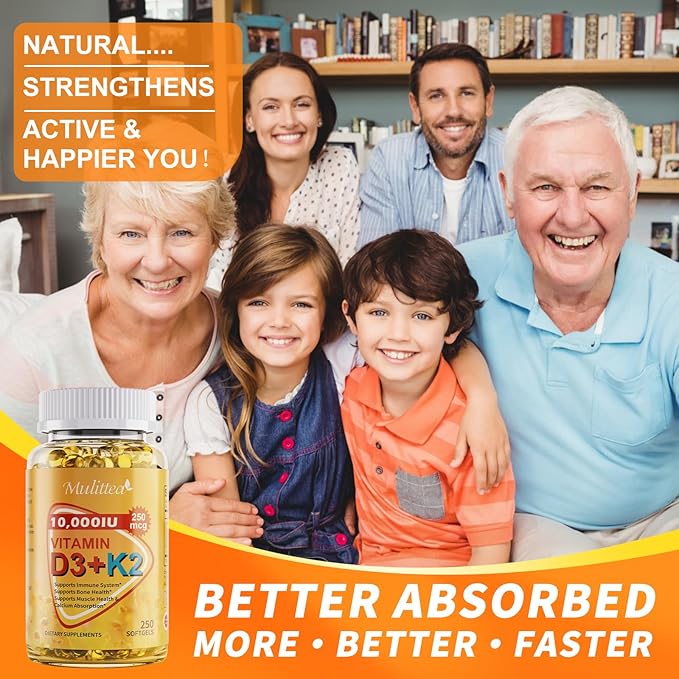 Plant-Based D3 K2 Vitamin 10000 IU w/ Virgin Coconut MCT Oil - 200 mcg MK7 Vitamin K2 Non-GMO for Ultimate Absorption - Bone Immune &amp Heart Health - Easy to Swallow D &amp K Supplement - 250 So
