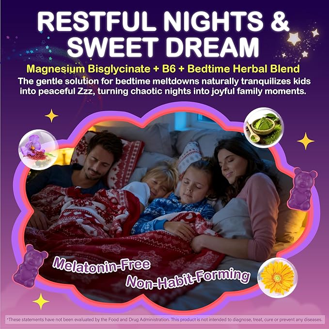 Magnesium Gummies for Kids - Magnesium Glycinate Chewable Supplement with L-Theanine Vitamin B6 Phosphatidyiserine and Omega for Kids Natural Zzz Development &amp Overall Health - Sugar Free &amp