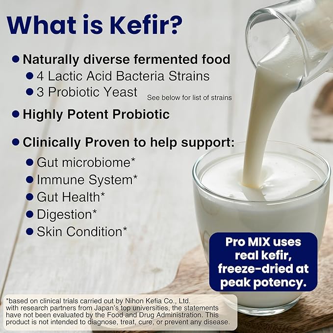 Pro Mix Kefir Probiotic Supplement with 12 Strains + Prebiotics for Gut &amp Immune Health | Travel-Friendly Powder Packs (30ct).