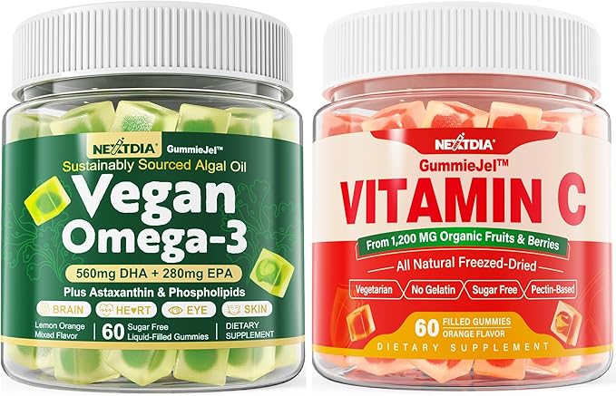 Vegan Omega 3 Gummies + Whole Food Vitamin C Gummies for Adults &amp Kids