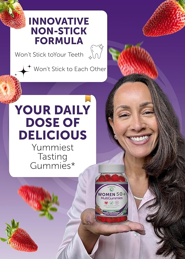 Lunakai USA Made 50 Plus Women's Multivitamin Gummies - Delicious Formula Enhanced with Essential Vitamins &amp Minerals for Health &amp Vitality - 60ct