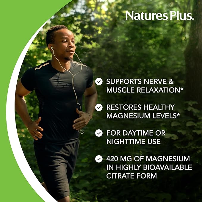 NaturesPlus KalmAssure Magnesium - 240 Vegan Capsules - Highly Bioavailable Magnesium Citrate - Supports Nerve &amp Muscle Relaxation - 60 Servings