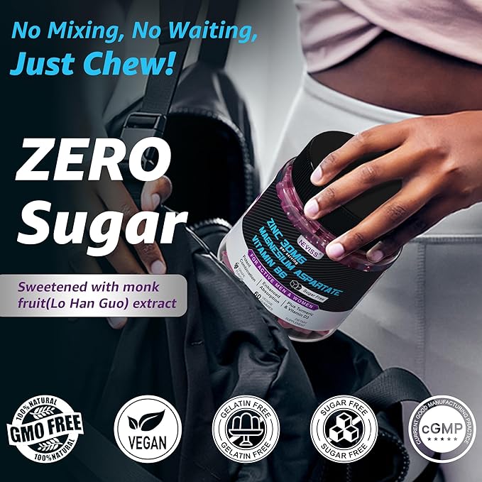 Zinc and Magnesium Supplement Zinc Magnesium Aspartate Post Workout Gummies for Men Women with Vitamin B6 B12 D3 Turmeric for Nighttime Recovery Reduce Fatigue Boost Immunity &amp Sleep 60 Co