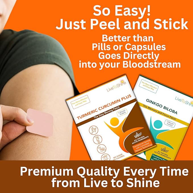 Live To Shine Turmeric Curcumin and Ginkgo Biloba Patch Bundle - 2 Packs - 30 Day Supply Each Pack - USA Made