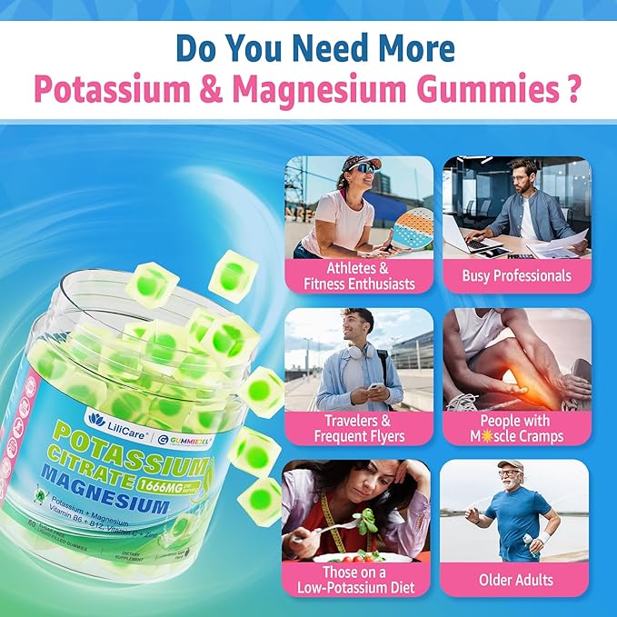 Omega 3 Gummies 2200mg Potassium Citrate Gummies 1666mg for Adults 2 Pack