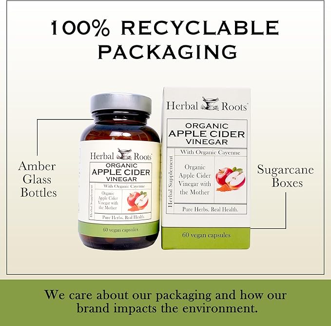 Herbal Roots Organic Apple Cider Vinegar Capsules with Mother and Organic Cayenne | 650 mg | 60 Vegan Capsules (Pack of 2)