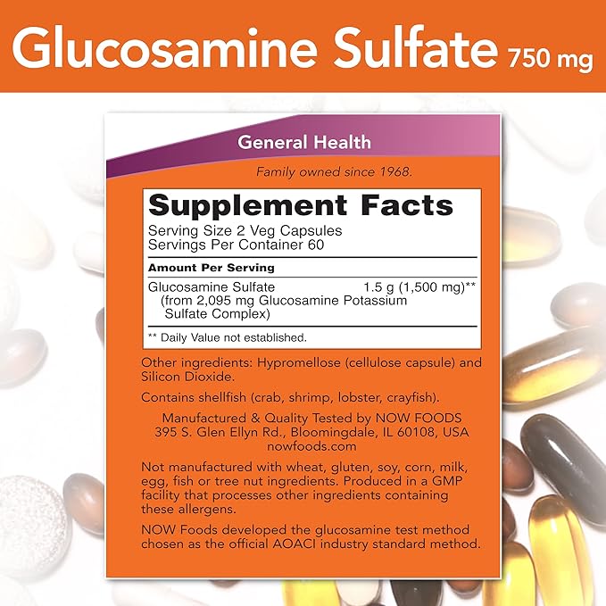 NOW Foods GLUCOSAMINE SULFATE 750 mg 120 Caps (Pack of 2)