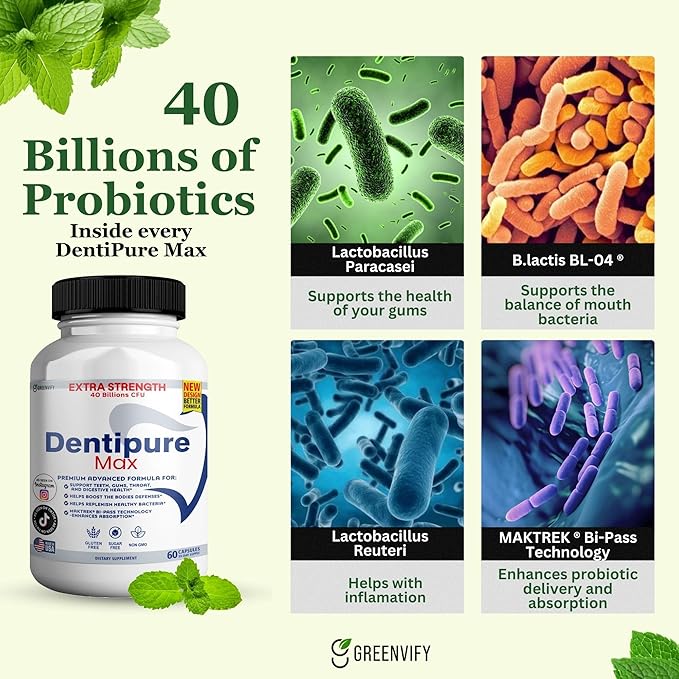 Dentipure Max Probiotic Supplement 40 Billion CFU 60 Capsules Supports Teeth and Digestive Health (1)