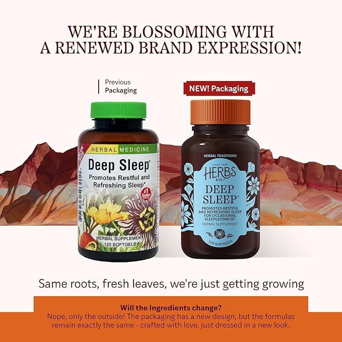 Herbs Etc. Deep Sleep Softgels - Herbal Sleep Support Supplement - Rest &amp Calming Support with Passionflower Chamomile &amp Lemon Balm - 120 Softgels (120 Servings) - 2 Pack