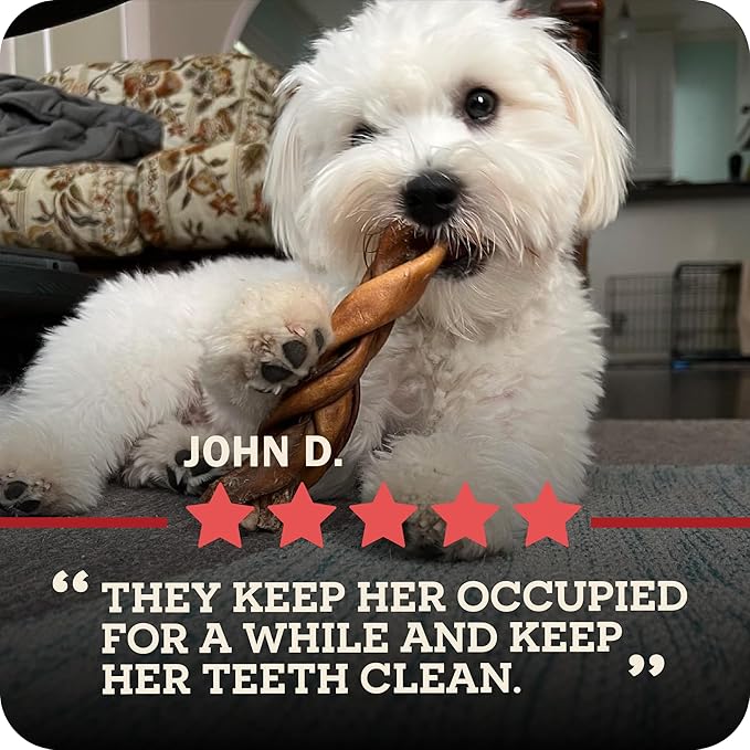 Redbarn Pet Products Redbarn Natural 12 Beef Collagen Braids - Case of 20 Sticks - Long Lasting Low-Odor Alternative to Rawhide &amp Bully Sticks -Single Ingredient Chew for Medium Large Dogs