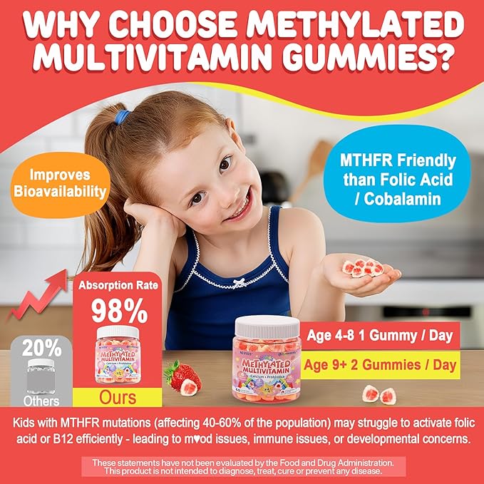 Kids Multivitamin Gummies + Calcium Probiotics Vitamin D3 C Methylated B12 &amp Methylfolate for Kids 4+ + Methylated Multivitamin for Women &amp Men Gummies w/ Omega-3 Calcium D3 K2 &amp B