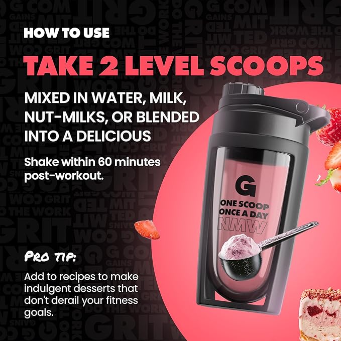 Gains in Bulk Lean Protein Powder With Collagen Peptides Gluten Free Grass Fed Whey 20 G Protein &amp 5 G Collagen Plant Enzymes to Support Digestion Natural Flavor Strawberry Shortcake 27 Serv