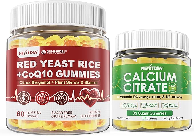 Red Yeast Rice Gummies 2400MG with CoQ10 + Calcium Citrate Gummies 1200mg