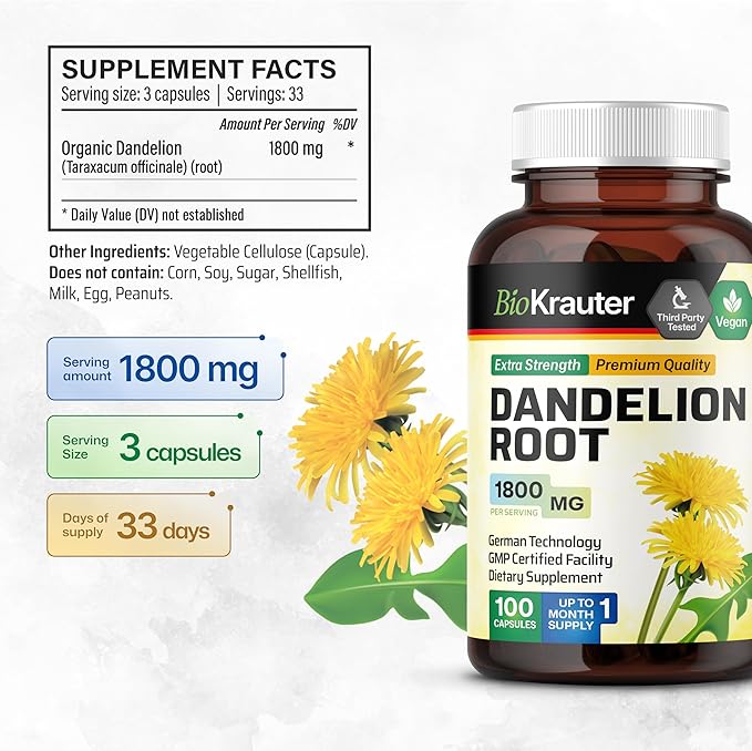 BIO KRAUTER Dandelion Root 100 Capsules &amp Milk Thistle 250 Capsules.