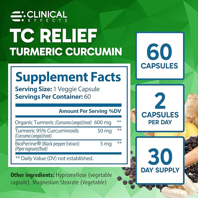 Clinical Effects TC Relief - Turmeric Curcumin with Bioperine Black Pepper - Joint Supplement for Comfort and Mobility - 3 Pack