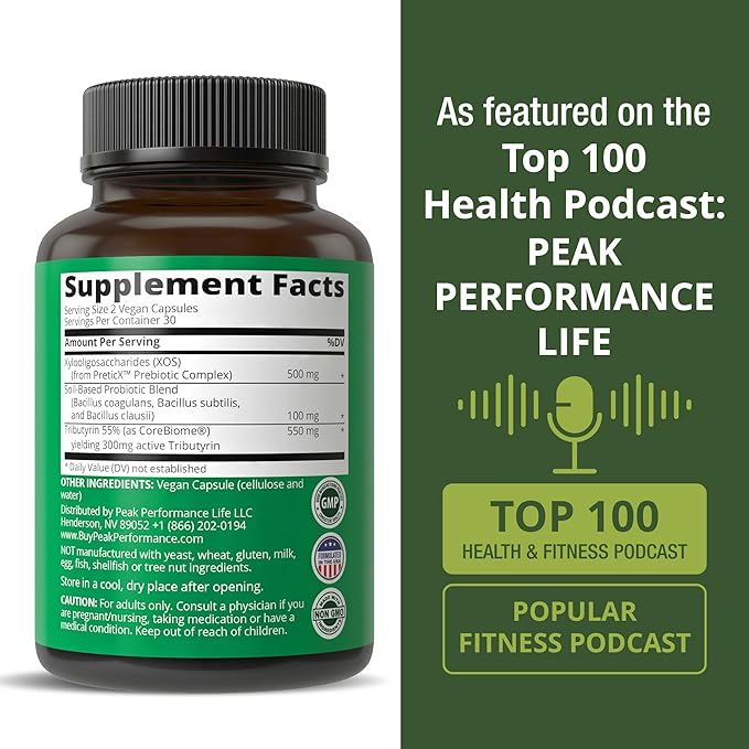Synbiotic = Prebiotic + Probiotic + Postbiotic 3-in-1 Supplement with Clinically Tested Ingredients - Pre and Probiotics Plus Important Tributyrin Postbiotics for Gut - Vegan Capsules for Women + Men