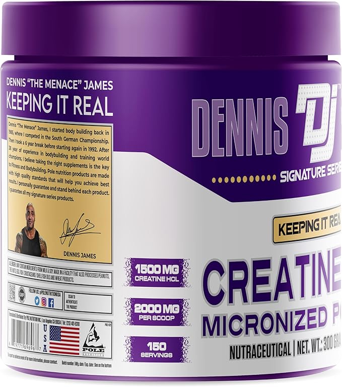 DENNIS JAMES Signature Series Creatine Hcl | Micronized Powder | 150 Serving 300g | Fruit Punch