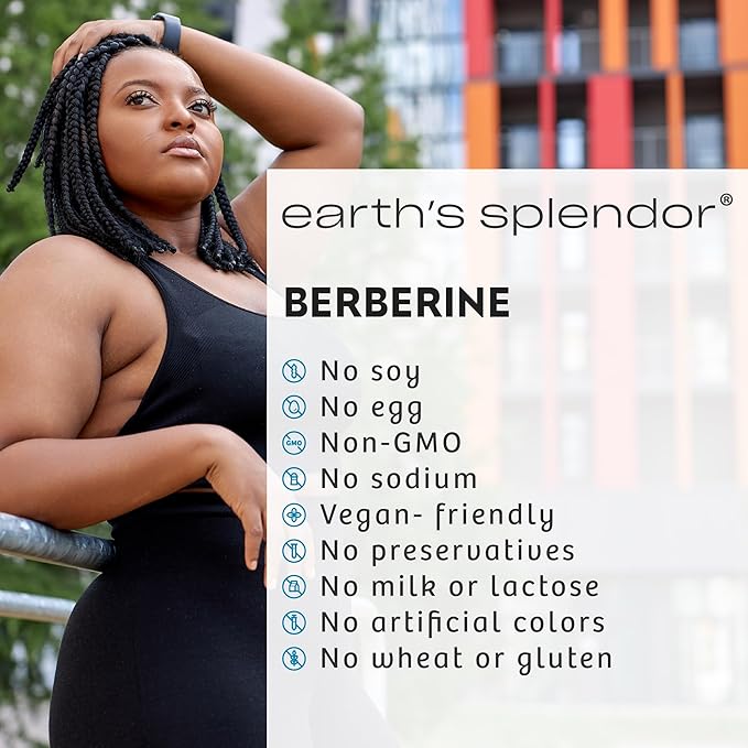 Earth's Splendor Berberine 500mg Capsules Supports Metabolism (120ct Bottle 2 Month Supply) Non-GMO Vegan-Friendly