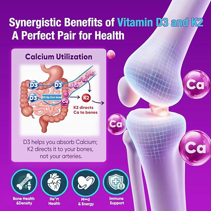 Vitamin D3 10000IU + K2 (MK-7) 200mcg Vitamin D3 K2 Magnesium Calcium Gummies with Coconut Oil Boron &amp Zinc Highly Absorbent Supports Bone Immune TeethSugar Free(Pineapple Flavor)