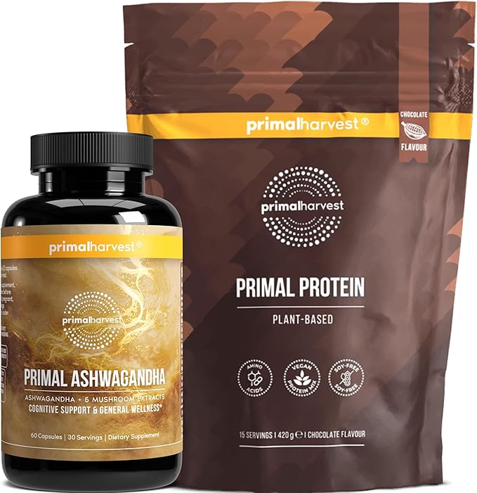 Primal Harvest Daily Two-Step Routine | Ashwagandha + Protein | 2 Pack | 30 Day Supply