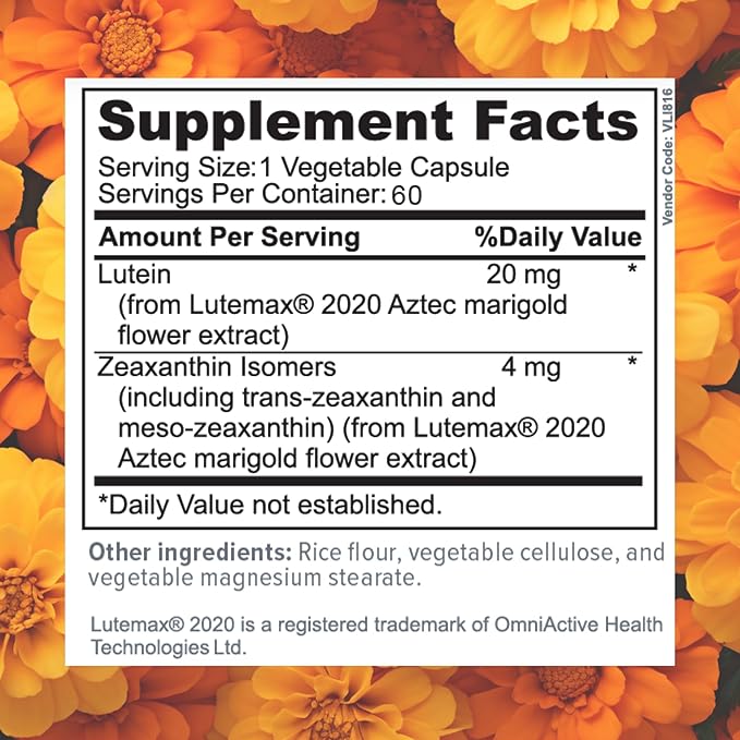 Focus Lutein for Eyes with Meso-Zeaxanthin Eye Vitamin Supplement 60 Count 60 Day Supply Daily Vision Support for Digital Screens Bright Lights Sunlight Vegan and Sugar-Free Made in USA