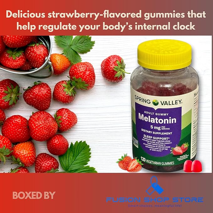 Melatonin Gummies 5mg- Strawberry Flavor Non GMO 120ct (Pack of 1) Boxed by Fusion Shop Store