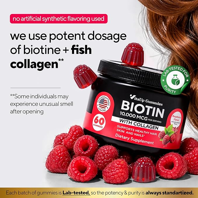 Biotin Gummies 10000mcg for Women and Men - Extra Strength Hair Skin and Nails Gummies with Collagen - Natural Biotin Gummy Supplement for Hair Skin Nails Support - 60 ct