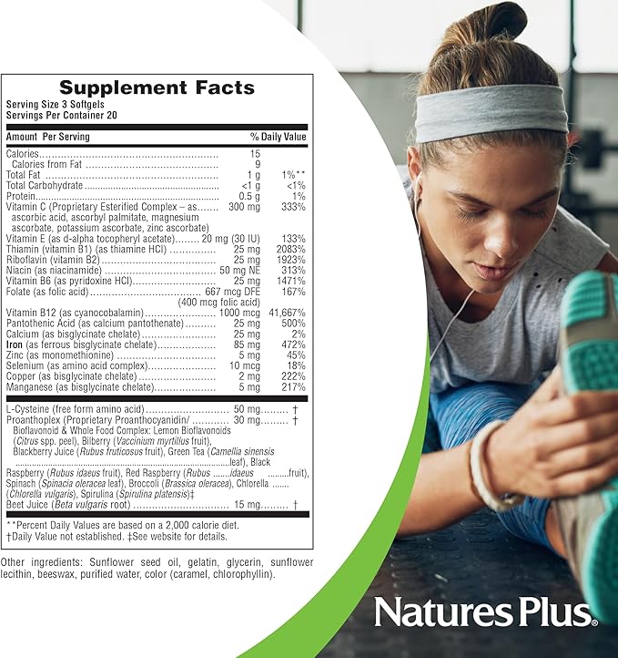 NaturesPlus Hema-Plex Iron - 60 Fast-Acting Softgels - 3 Pack - 85 mg Iron + Vitamin C &amp Bioflavonoids for Healthy Red Blood Cells - Gluten Free - 60 Total Servings