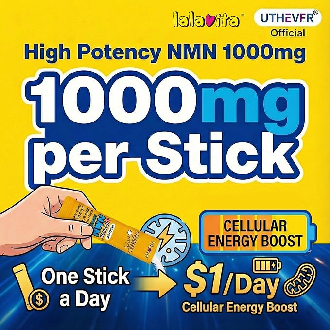 NMN 1000mg Stick Packs (60 Count 2-Month Supply) – UTHEVER® Nicotinamide Mononucleotide for NAD+ Support &amp Cellular Energy – Travel-Friendly Natural Lemon Powder – Healthy Aging Supplement